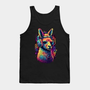 Llama Rocking Out with Multihued Soundwaves Tank Top